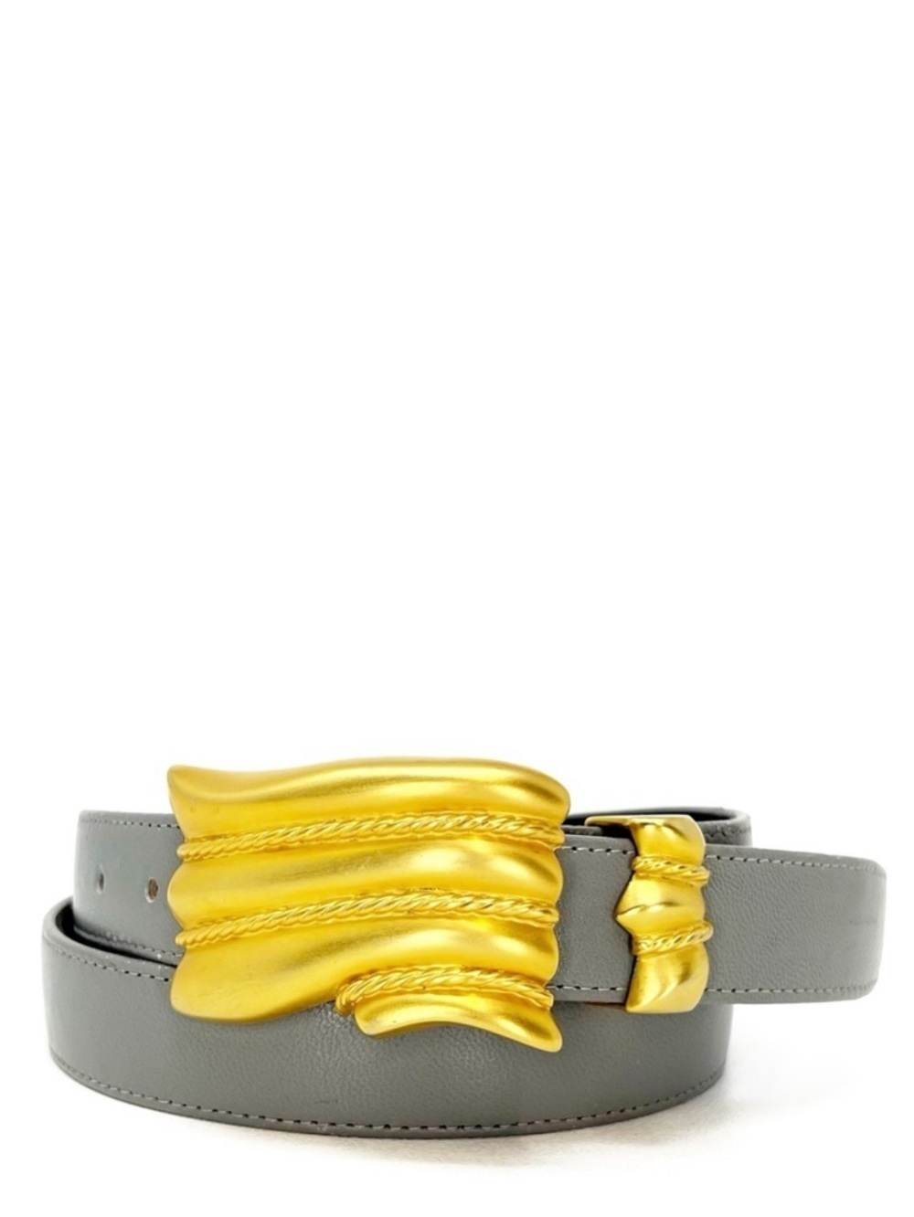 Vintage Carlisle Belt Women’s Size Medium Gray Leather Chunky Gold-tone Buckle